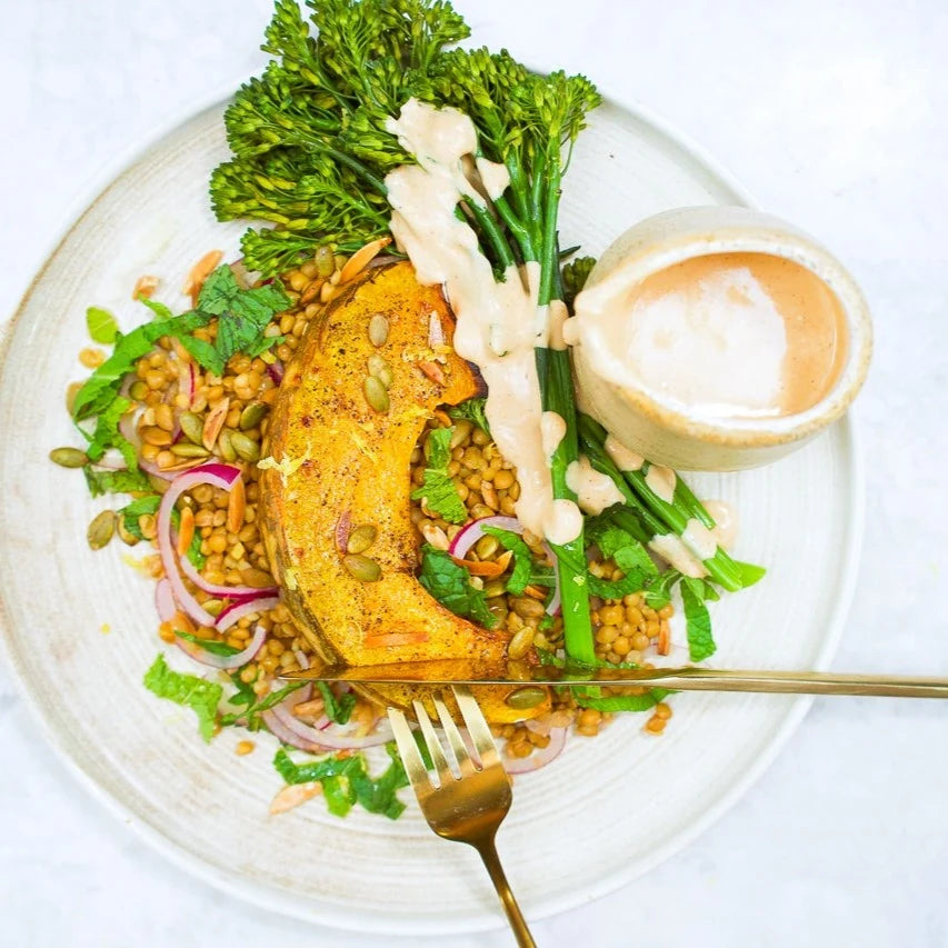 Roasted pumpkin and lentils