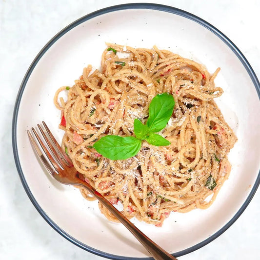 Creamy tomato and basil spaghetti