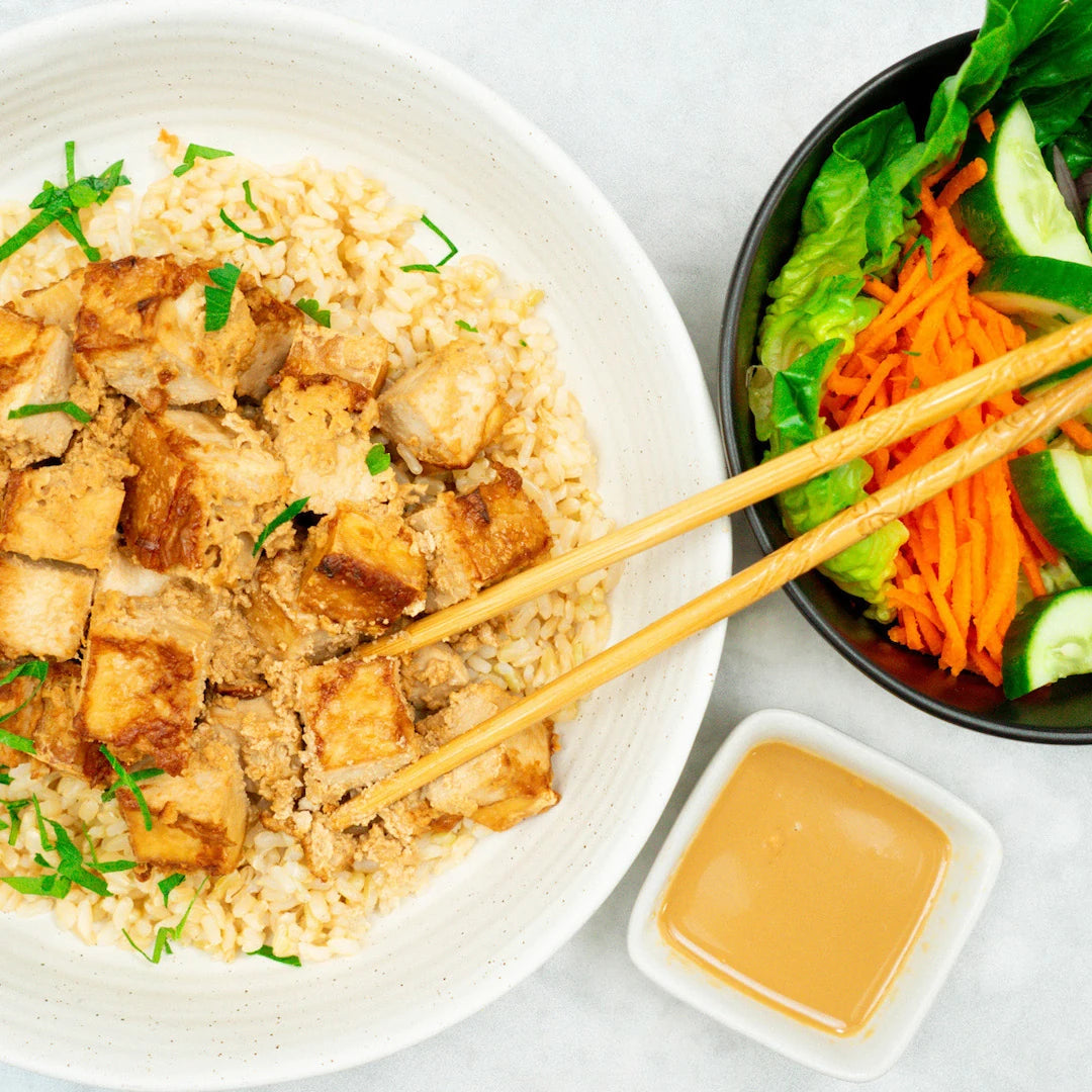Rich baked tofu and garden salad