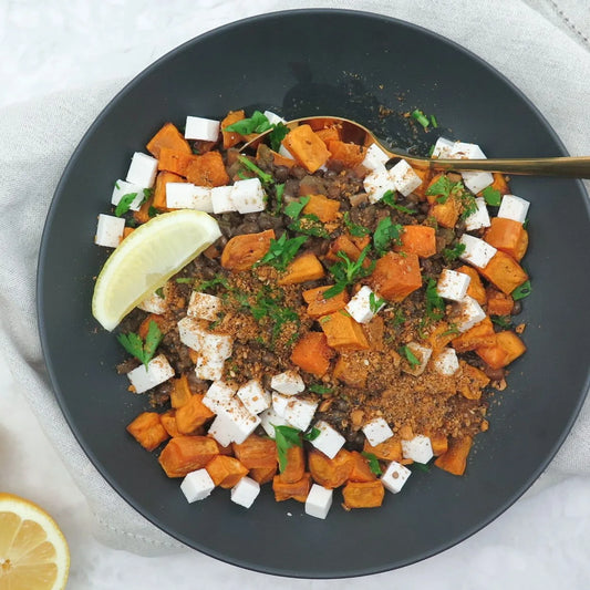 Roasted sweet potato puy lentils