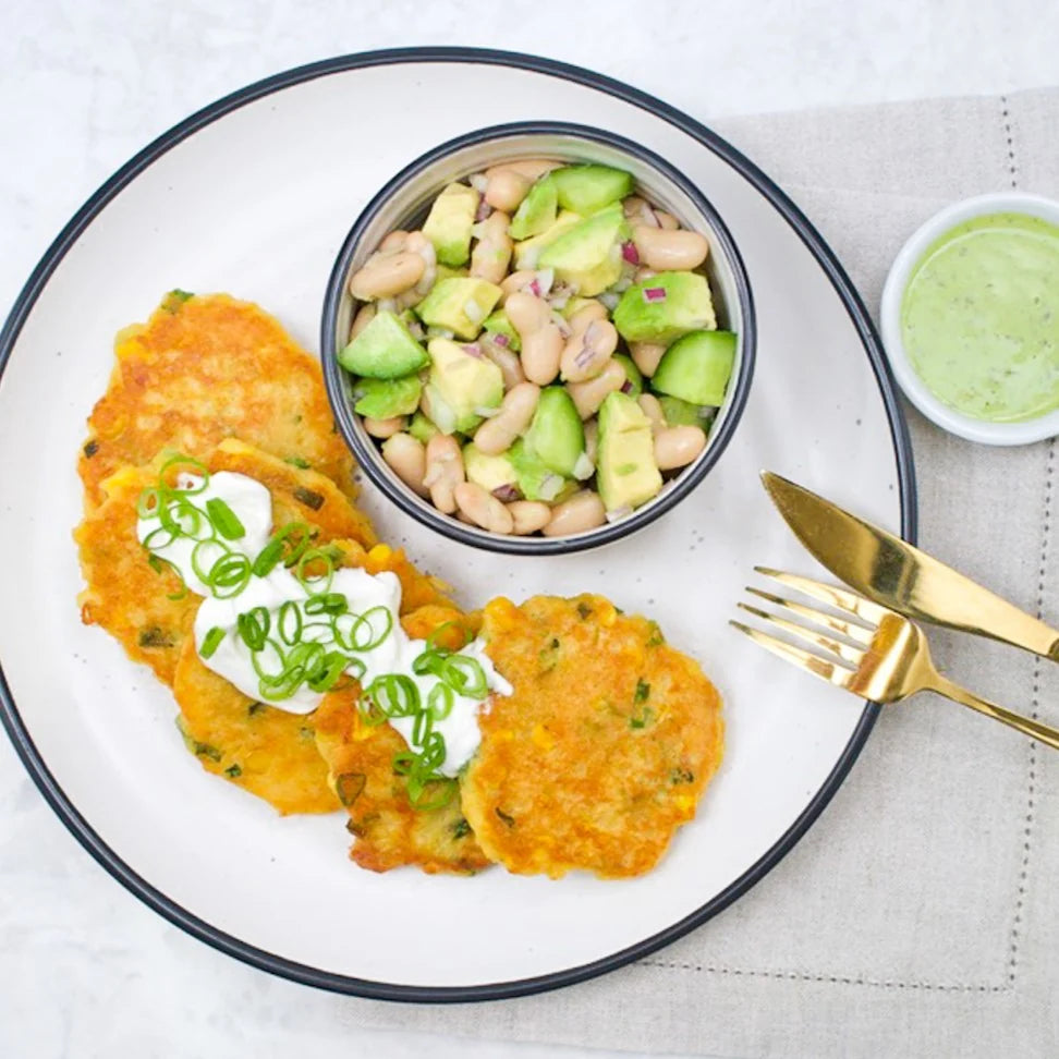 Sweet corn and spring onion fritters
