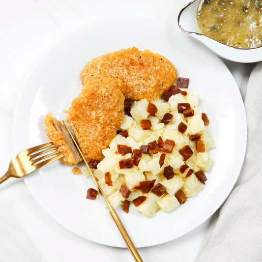 Forever schnitzels with German potato salad
