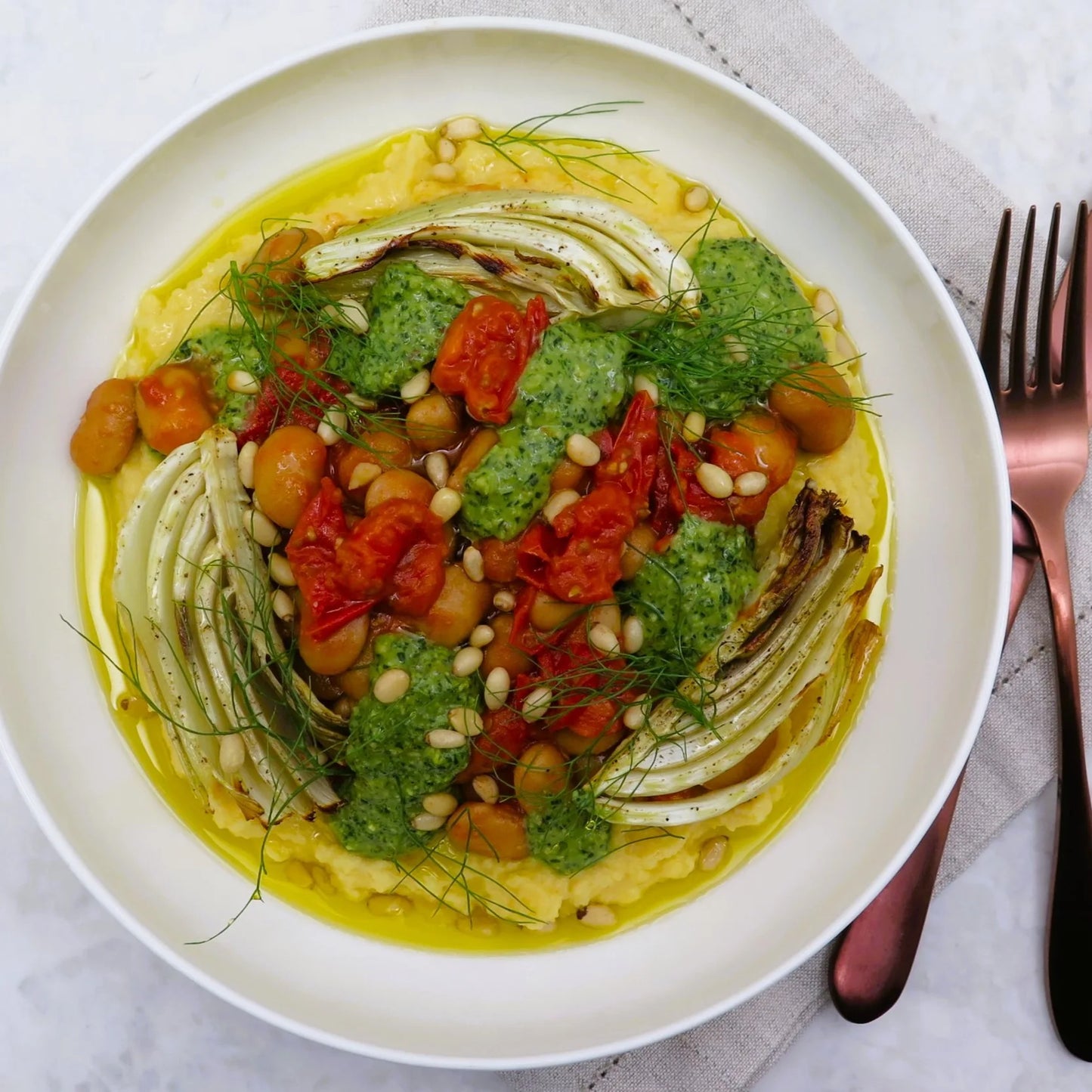 Butter beans and pesto polenta