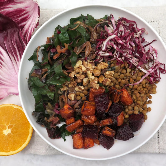 Sautéed lentils and greens bowl