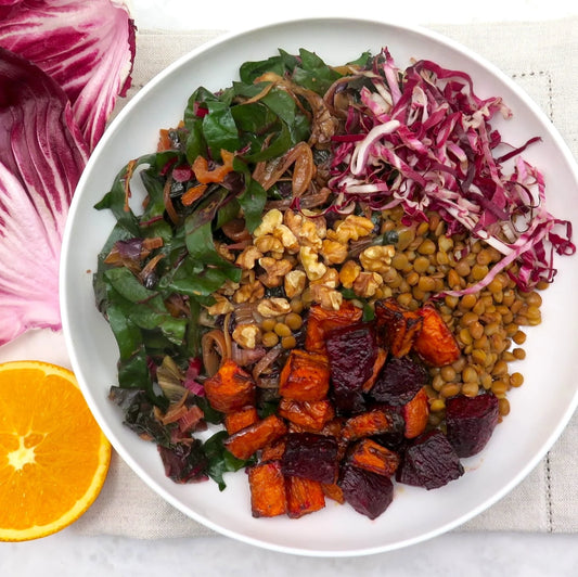 Sautéed lentils and greens bowl
