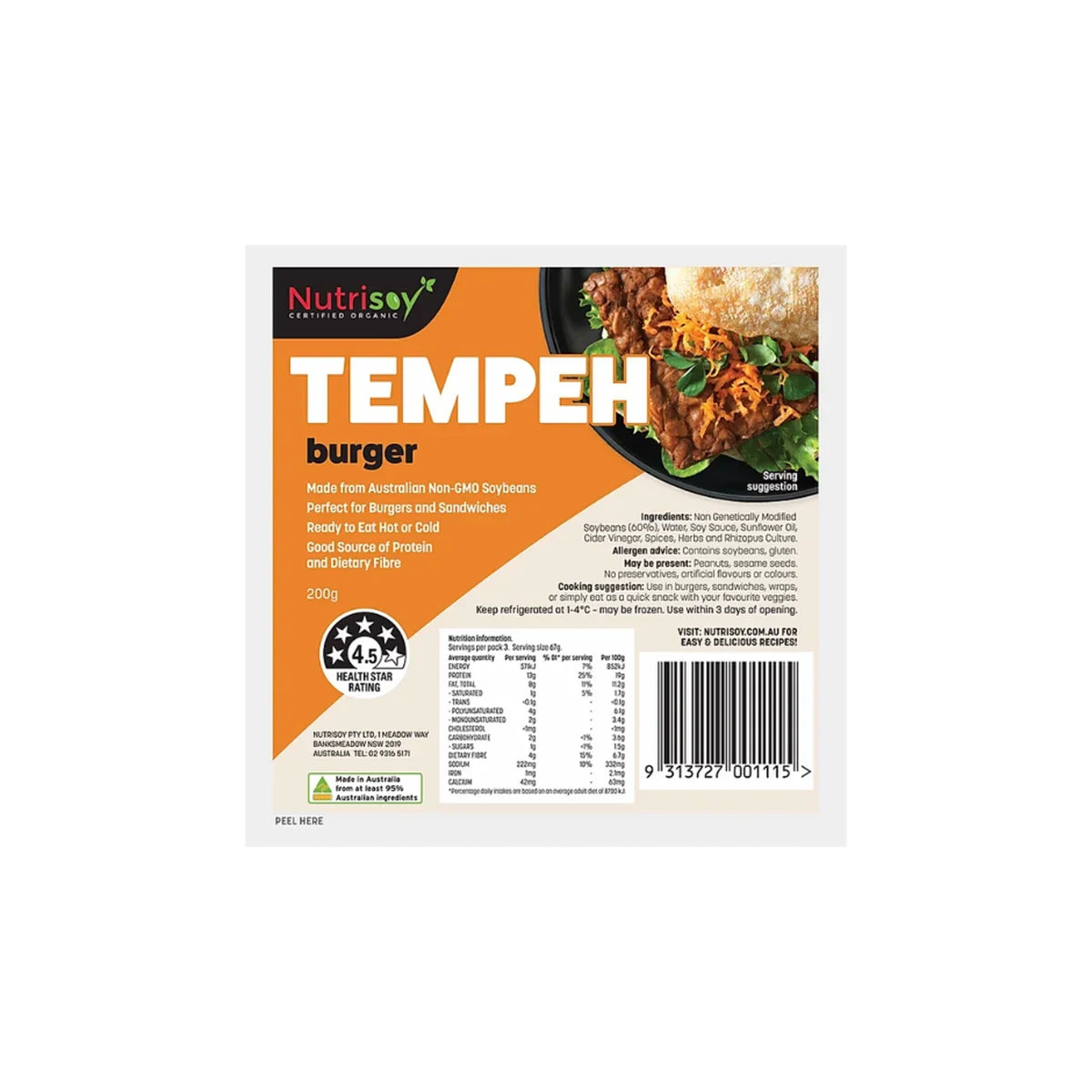 Nutrisoy Tempeh Burger 3pk (200g)