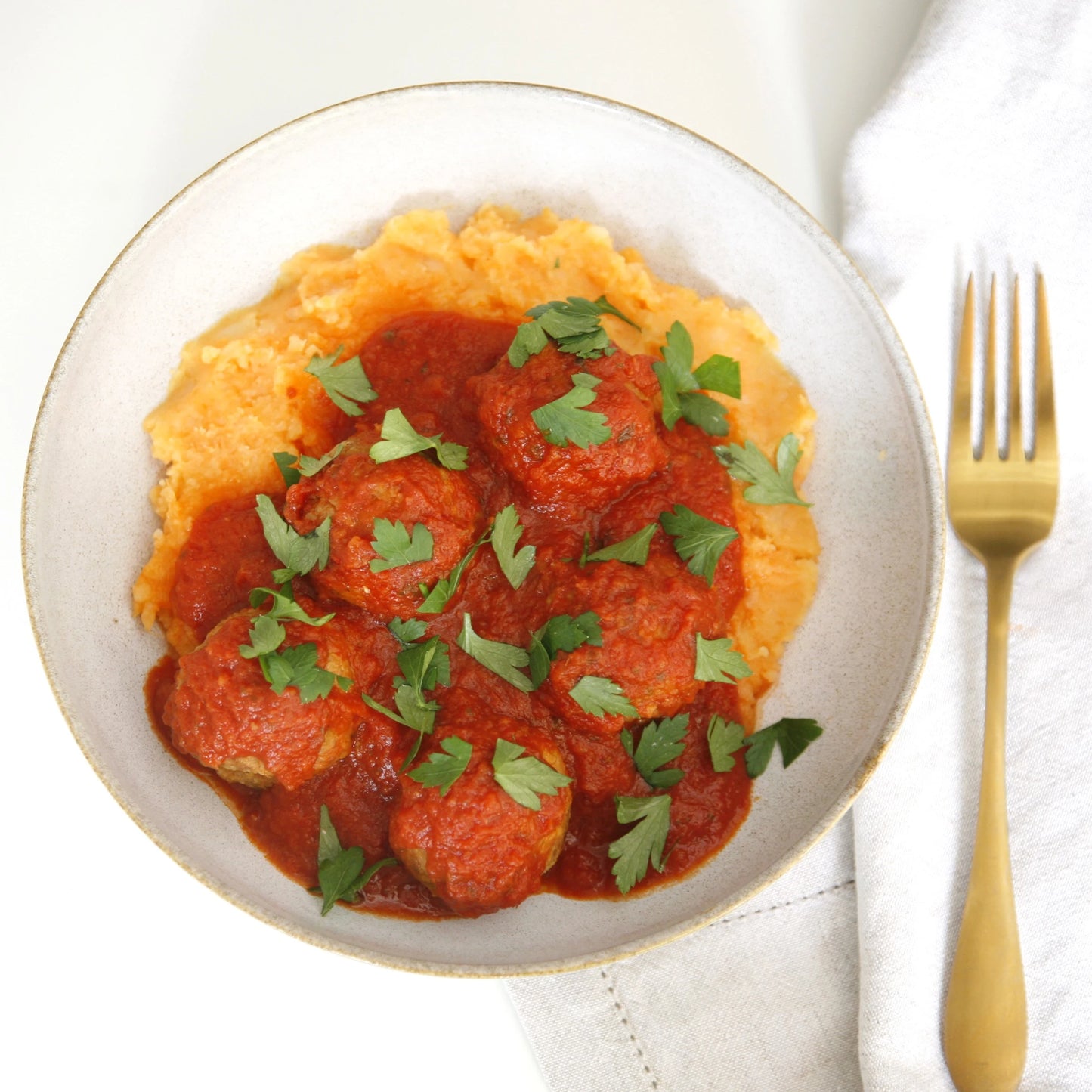 Tempeh meatballs in rich tomato sauce